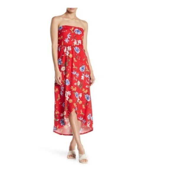 Vanity Room Floral Strapless High/Low Midi Dress size S - Picture 1 of 6